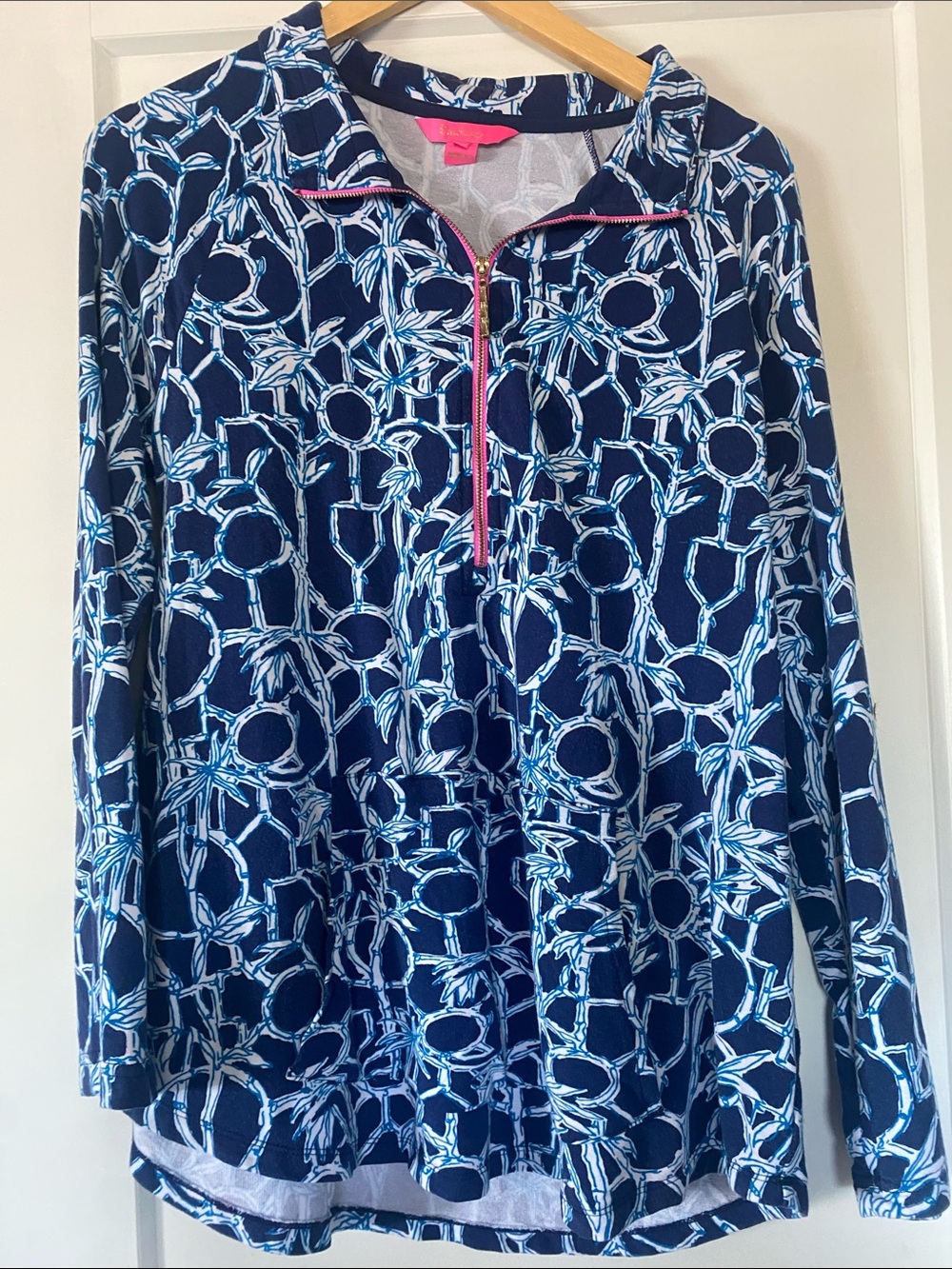 Lilly Pulitzer Navy Blue Printed Half-Zip Jacket with Pink Trim